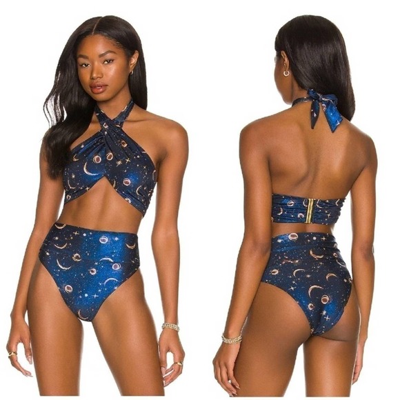Beach Riot Jessica Bikini Top Gold Celestial - Picture 1 of 5